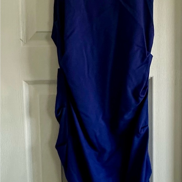 Nicole Miller blue cocktail dress with ruched detailing and knee-length hem  M - Picture 8 of 8